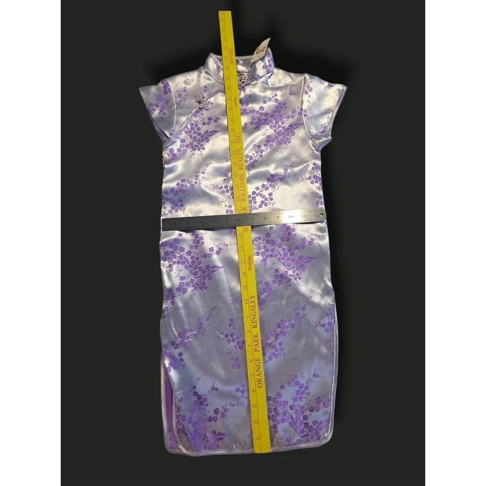 Qian Se Girls Lavender Purple Floral Brocade Cheongsam Qipao Dress Size‎ 12 NEW